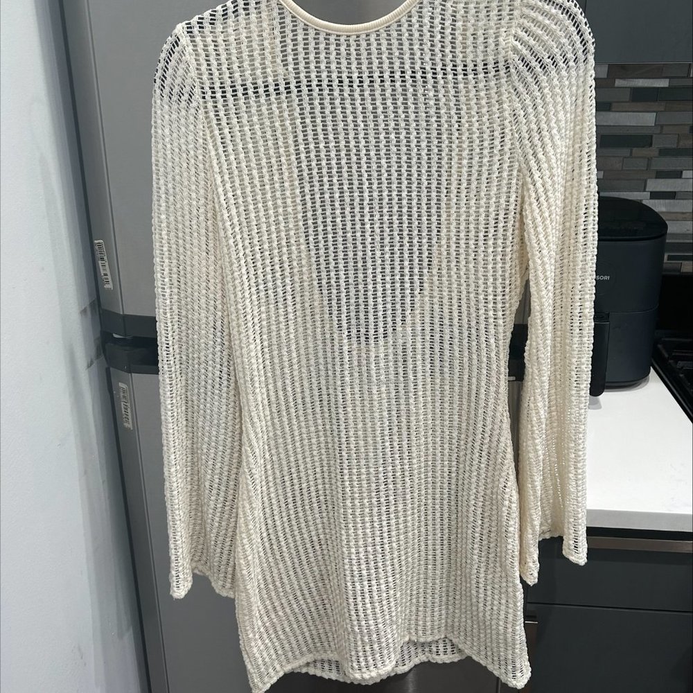 12th Tribe Cream Crochet Mini Dress